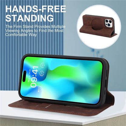 For iPhone 14 Pro Max Case PU Leather RFID Blocking Magnetic Auto-absorbed Cover