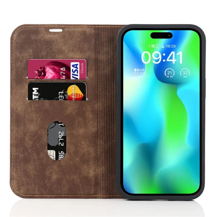 For iPhone 14 Pro Max Case PU Leather RFID Blocking Magnetic Auto-absorbed Cover