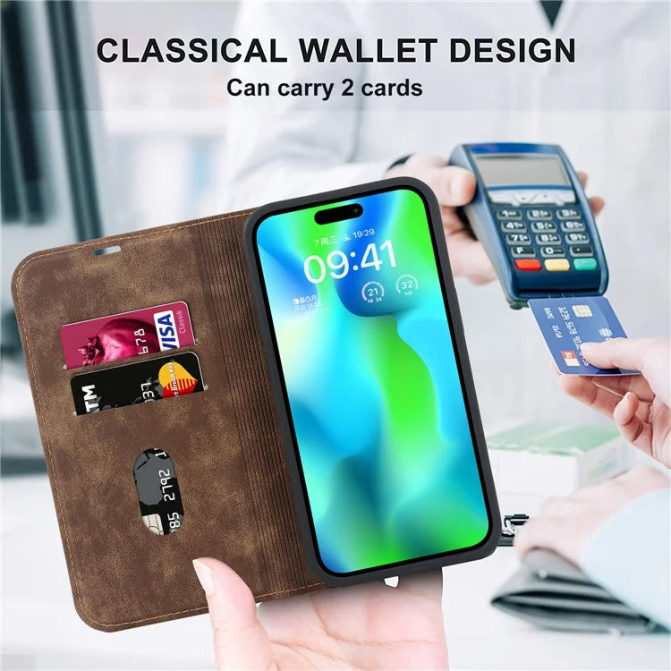 For iPhone 14 Pro Max Case PU Leather RFID Blocking Magnetic Auto-absorbed Cover