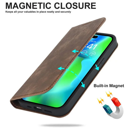 For iPhone 14 Pro Max Case PU Leather RFID Blocking Magnetic Auto-absorbed Cover
