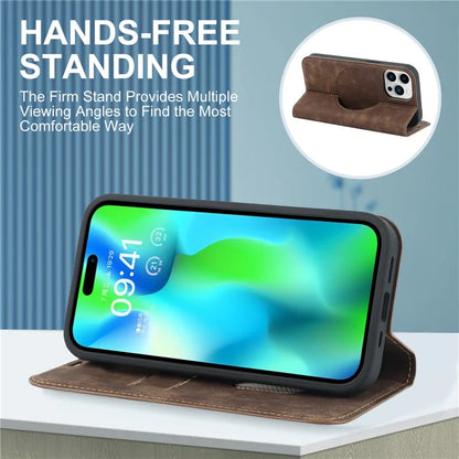 For iPhone 14 Pro Max Case PU Leather RFID Blocking Magnetic Auto-absorbed Cover