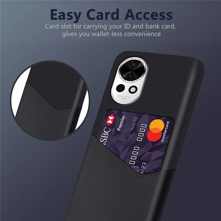 For Huawei nova 12 5G Cloth Texture Phone Case Card Holder Leather Coated PC Cover