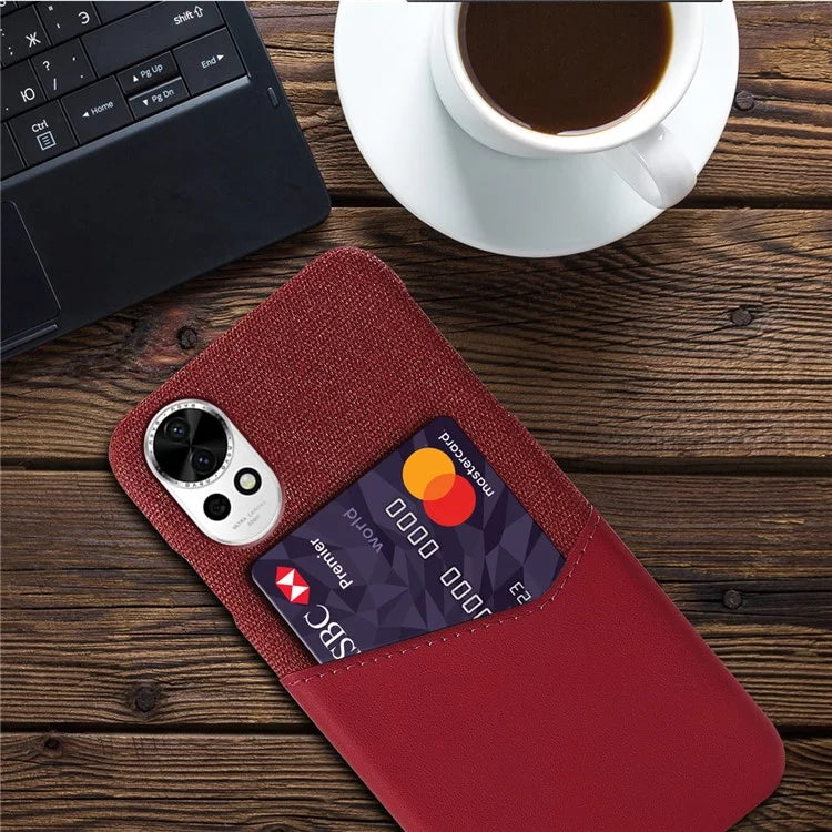 For Huawei nova 12 5G Cloth Texture Phone Case Card Holder Leather Coated PC Cover