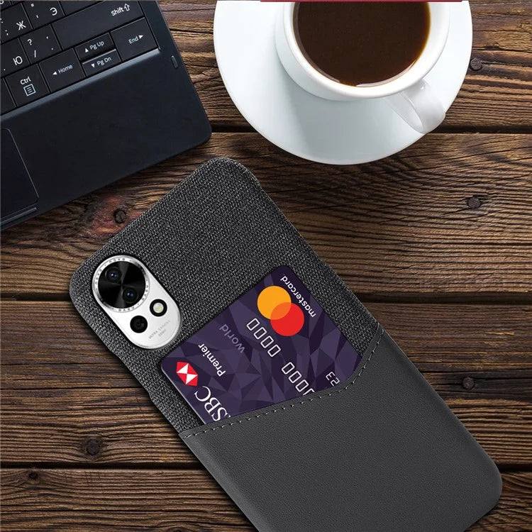 For Huawei nova 12 5G Cloth Texture Phone Case Card Holder Leather Coated PC Cover