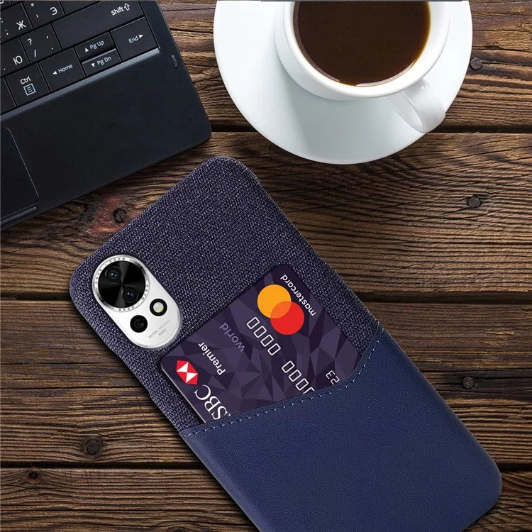 For Huawei nova 12 5G Cloth Texture Phone Case Card Holder Leather Coated PC Cover