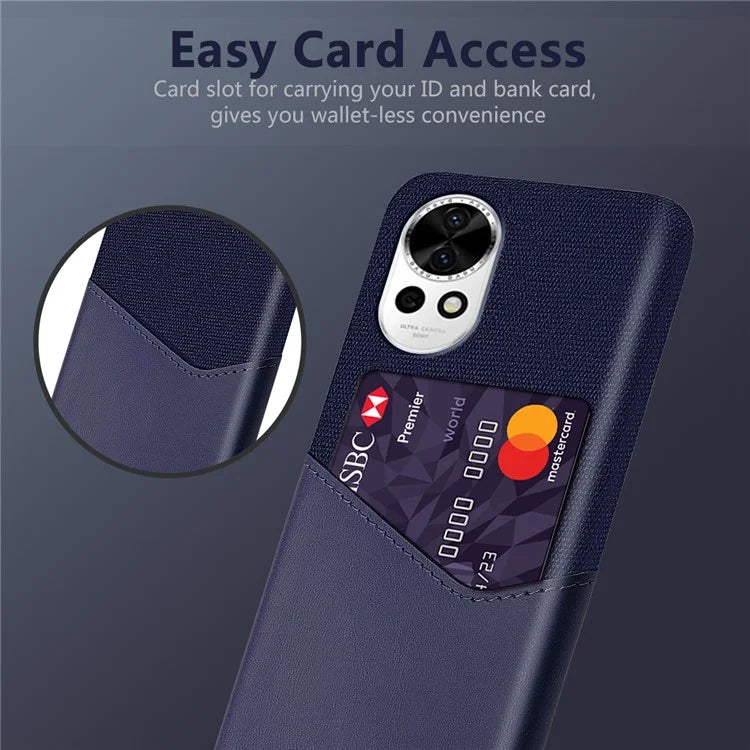 For Huawei nova 12 5G Cloth Texture Phone Case Card Holder Leather Coated PC Cover