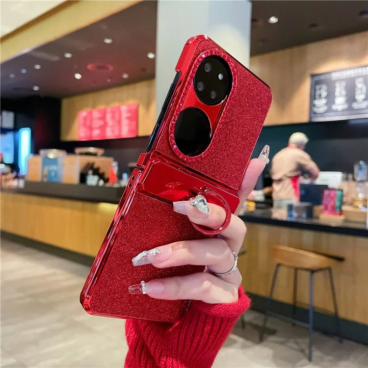 For Huawei P50 Pocket Case Epoxy Hard PC Ring Kickstand Phone Cover