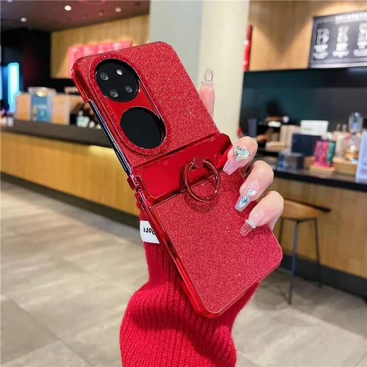 For Huawei P50 Pocket Case Epoxy Hard PC Ring Kickstand Phone Cover