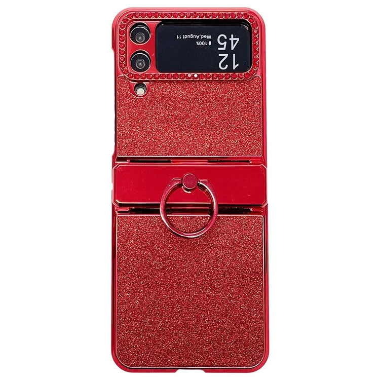 For Samsung Galaxy Z Flip4 5G Cell Phone Case Anti-fall Hard PC Cover with Ring Kickstand
