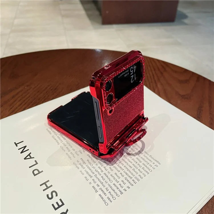 For Samsung Galaxy Z Flip4 5G Cell Phone Case Anti-fall Hard PC Cover with Ring Kickstand