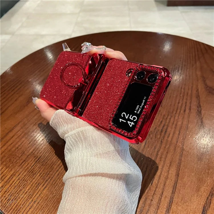 For Samsung Galaxy Z Flip4 5G Cell Phone Case Anti-fall Hard PC Cover with Ring Kickstand