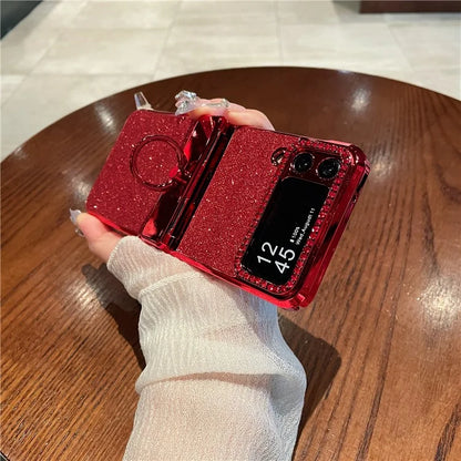For Samsung Galaxy Z Flip4 5G Cell Phone Case Anti-fall Hard PC Cover with Ring Kickstand
