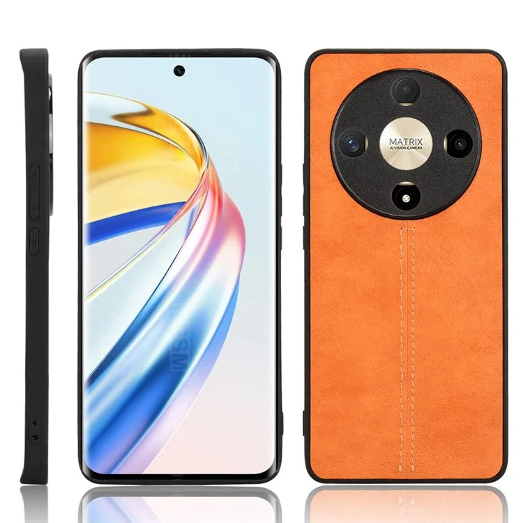 For Honor X9b 5G / Magic6 Lite 5G Cell Phone Case Leather Coated TPU+PC Shell with Stitching Line Design