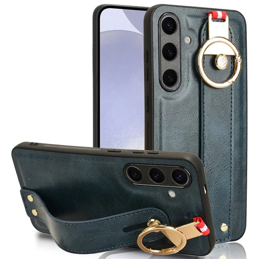 For 	Samsung Galaxy S24+ Case PU Leather+PC+TPU Wristband Kickstand Phone Cover