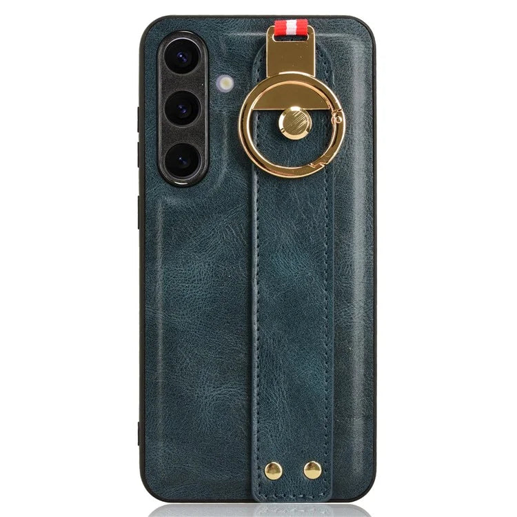 For 	Samsung Galaxy S24+ Case PU Leather+PC+TPU Wristband Kickstand Phone Cover