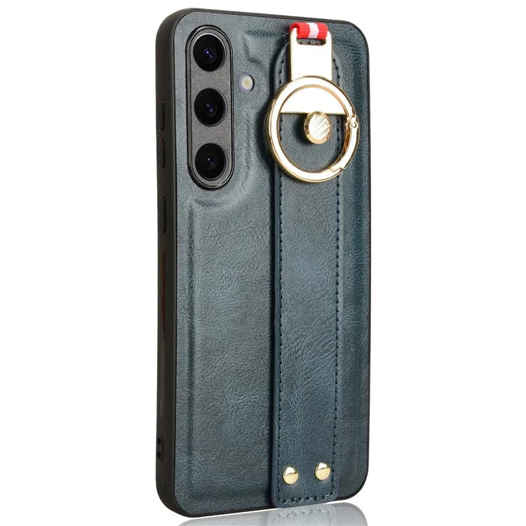 For 	Samsung Galaxy S24+ Case PU Leather+PC+TPU Wristband Kickstand Phone Cover