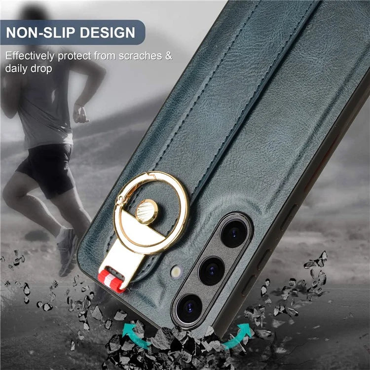 For 	Samsung Galaxy S24+ Case PU Leather+PC+TPU Wristband Kickstand Phone Cover