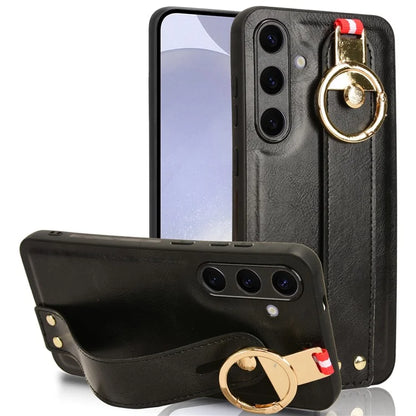 For 	Samsung Galaxy S24+ Case PU Leather+PC+TPU Wristband Kickstand Phone Cover