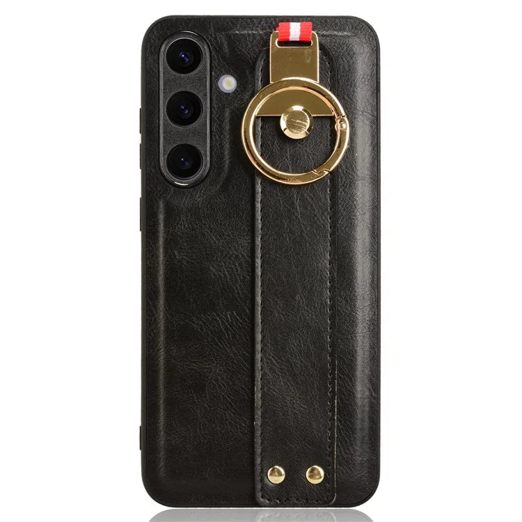 For 	Samsung Galaxy S24+ Case PU Leather+PC+TPU Wristband Kickstand Phone Cover