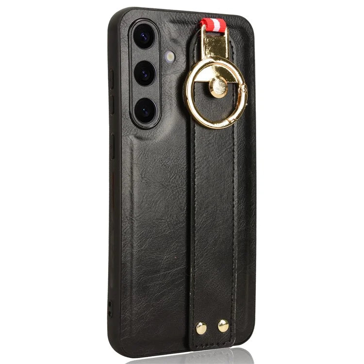 For 	Samsung Galaxy S24+ Case PU Leather+PC+TPU Wristband Kickstand Phone Cover