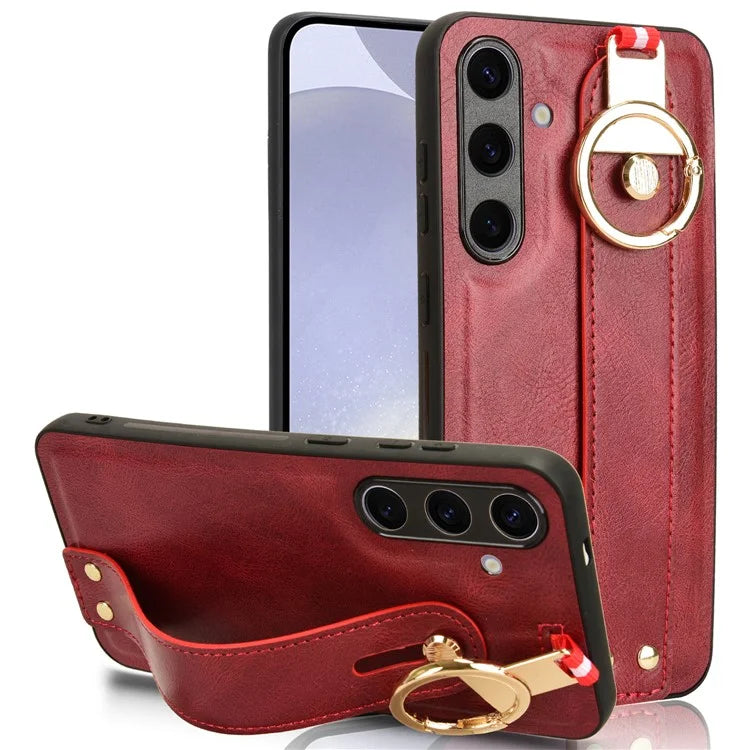 For 	Samsung Galaxy S24+ Case PU Leather+PC+TPU Wristband Kickstand Phone Cover