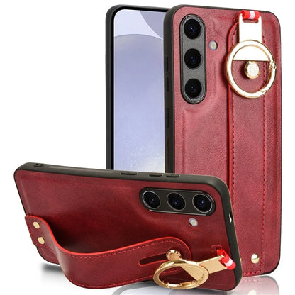 For 	Samsung Galaxy S24+ Case PU Leather+PC+TPU Wristband Kickstand Phone Cover