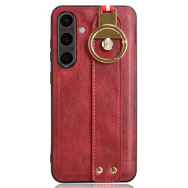 For 	Samsung Galaxy S24+ Case PU Leather+PC+TPU Wristband Kickstand Phone Cover