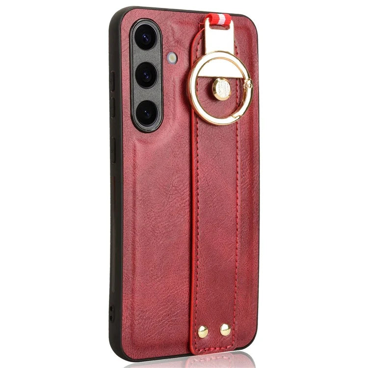 For 	Samsung Galaxy S24+ Case PU Leather+PC+TPU Wristband Kickstand Phone Cover