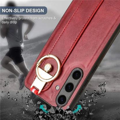 For 	Samsung Galaxy S24+ Case PU Leather+PC+TPU Wristband Kickstand Phone Cover