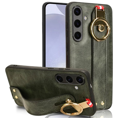 For 	Samsung Galaxy S24+ Case PU Leather+PC+TPU Wristband Kickstand Phone Cover