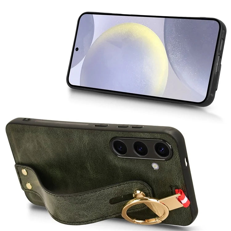 For 	Samsung Galaxy S24+ Case PU Leather+PC+TPU Wristband Kickstand Phone Cover