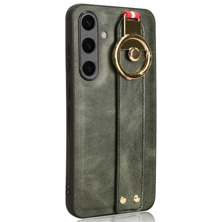For 	Samsung Galaxy S24+ Case PU Leather+PC+TPU Wristband Kickstand Phone Cover