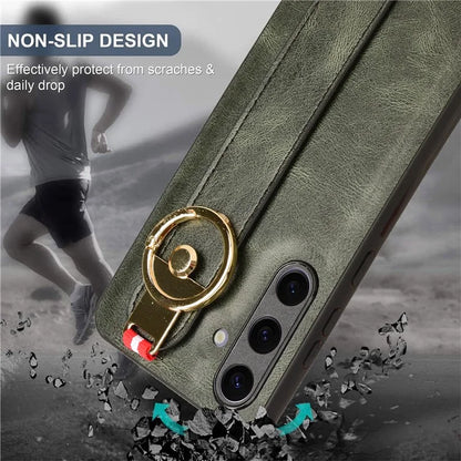 For 	Samsung Galaxy S24+ Case PU Leather+PC+TPU Wristband Kickstand Phone Cover