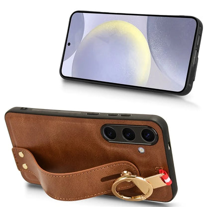 For 	Samsung Galaxy S24+ Case PU Leather+PC+TPU Wristband Kickstand Phone Cover