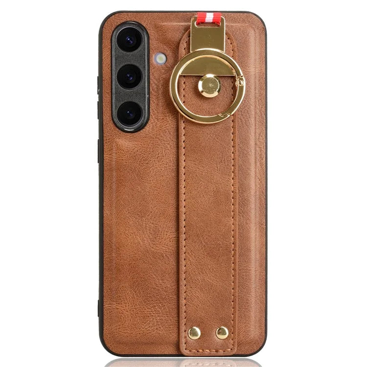 For 	Samsung Galaxy S24+ Case PU Leather+PC+TPU Wristband Kickstand Phone Cover
