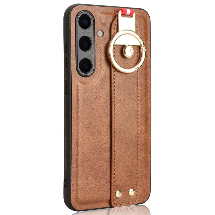 For 	Samsung Galaxy S24+ Case PU Leather+PC+TPU Wristband Kickstand Phone Cover