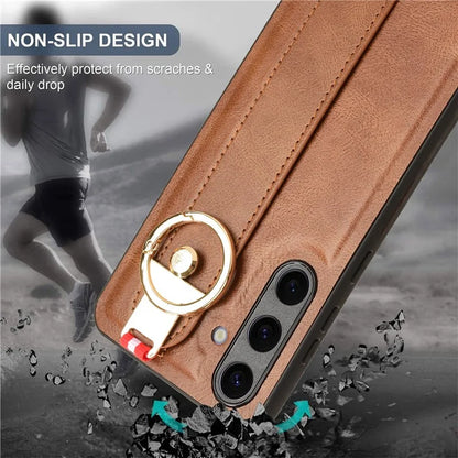 For 	Samsung Galaxy S24+ Case PU Leather+PC+TPU Wristband Kickstand Phone Cover