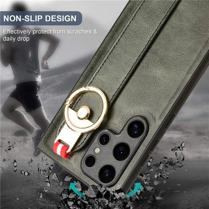 For Samsung Galaxy S24 Ultra Case Slim-Fit PU Leather+PC+TPU Back Shell with Neck Strap