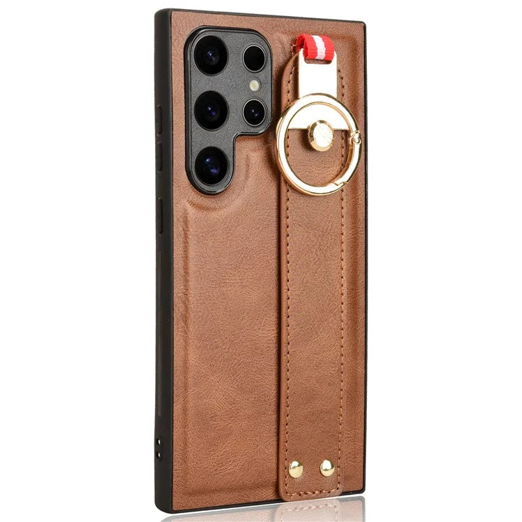 For Samsung Galaxy S24 Ultra Case Slim-Fit PU Leather+PC+TPU Back Shell with Neck Strap