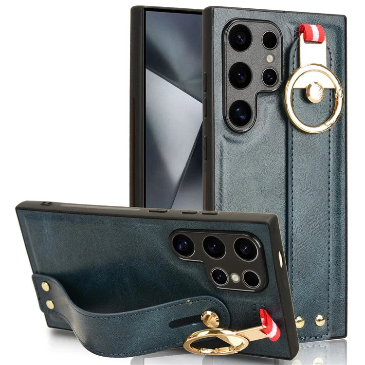 For Samsung Galaxy S24 Ultra Case Slim-Fit PU Leather+PC+TPU Back Shell with Neck Strap