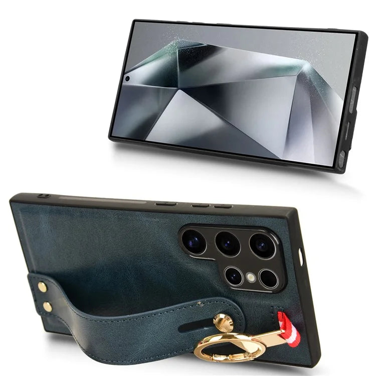 For Samsung Galaxy S24 Ultra Case Slim-Fit PU Leather+PC+TPU Back Shell with Neck Strap