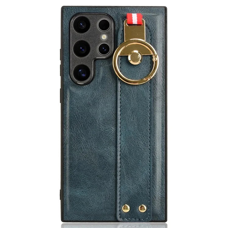 For Samsung Galaxy S24 Ultra Case Slim-Fit PU Leather+PC+TPU Back Shell with Neck Strap