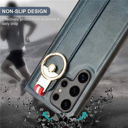 For Samsung Galaxy S24 Ultra Case Slim-Fit PU Leather+PC+TPU Back Shell with Neck Strap