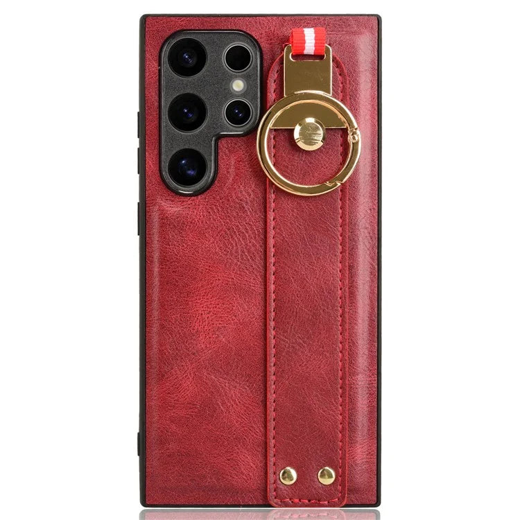 For Samsung Galaxy S24 Ultra Case Slim-Fit PU Leather+PC+TPU Back Shell with Neck Strap