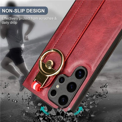 For Samsung Galaxy S24 Ultra Case Slim-Fit PU Leather+PC+TPU Back Shell with Neck Strap