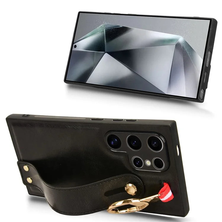 For Samsung Galaxy S24 Ultra Case Slim-Fit PU Leather+PC+TPU Back Shell with Neck Strap