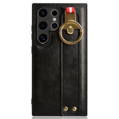 For Samsung Galaxy S24 Ultra Case Slim-Fit PU Leather+PC+TPU Back Shell with Neck Strap