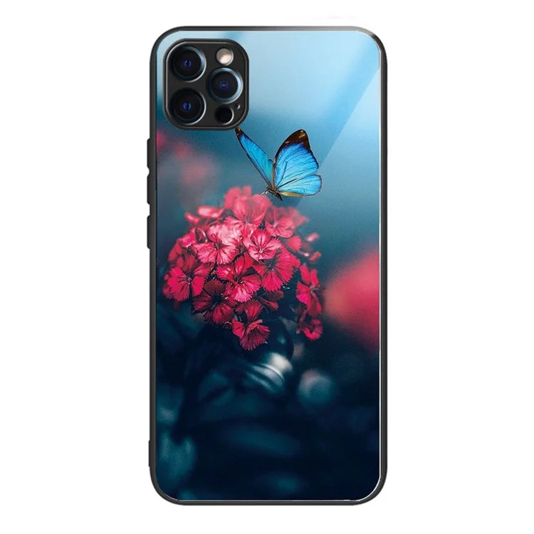 For iPhone 15 Pro Max Tempered Glass Case Pattern Printing Phone Cover