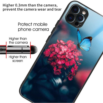 For iPhone 15 Pro Max Tempered Glass Case Pattern Printing Phone Cover