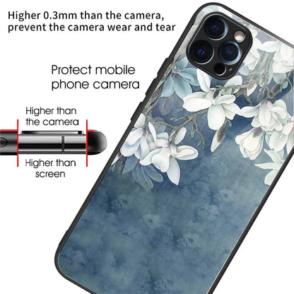 For iPhone 15 Pro Max Tempered Glass Case Pattern Printing Phone Cover